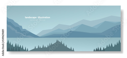Blue mountain landscape with fog background abstract. vector illustration. flat panoramic vector
