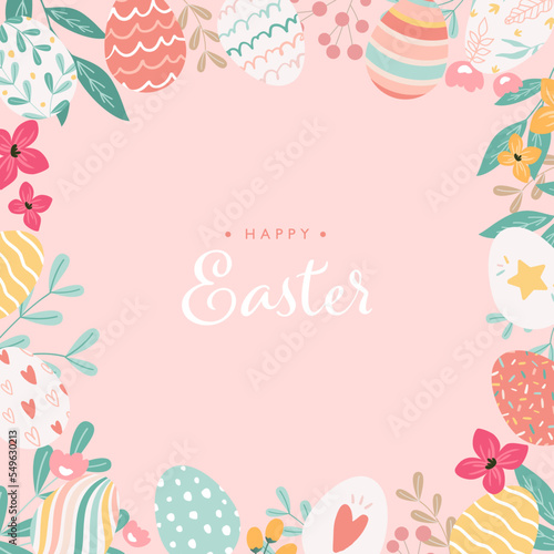 Frame of hand drawn easter eggs. Vector illustration background. For banners, posters and cards.