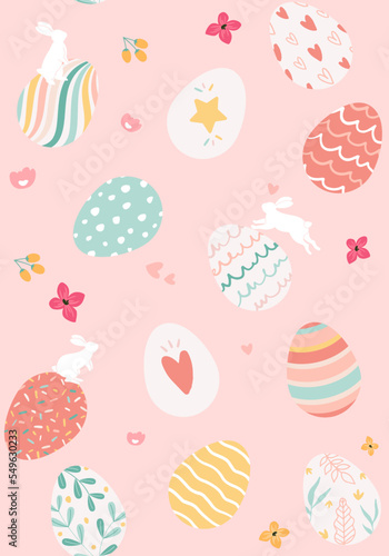 Vector illustration background of hand drawn easter eggs. Seamless design.