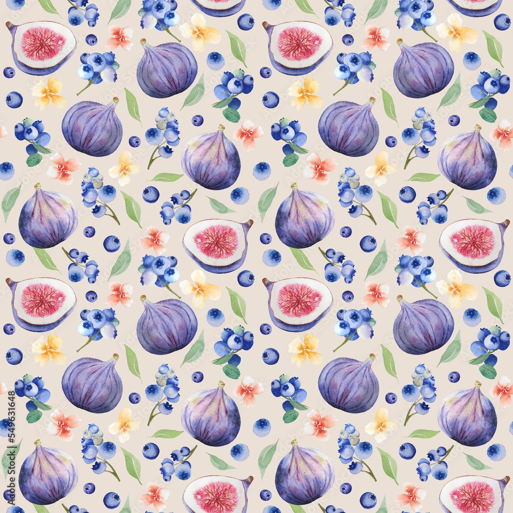 Watercolor fruit seamless pattern with flowers Watercolor fruit seamless pattern with flowers