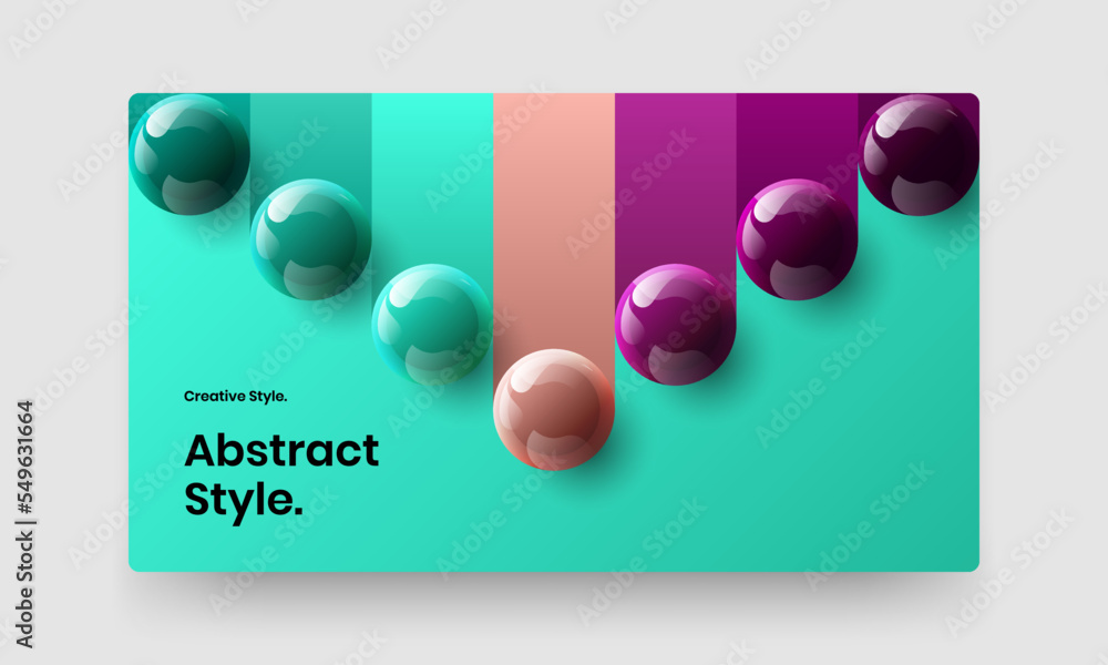 Premium realistic balls site screen illustration. Minimalistic presentation design vector template.