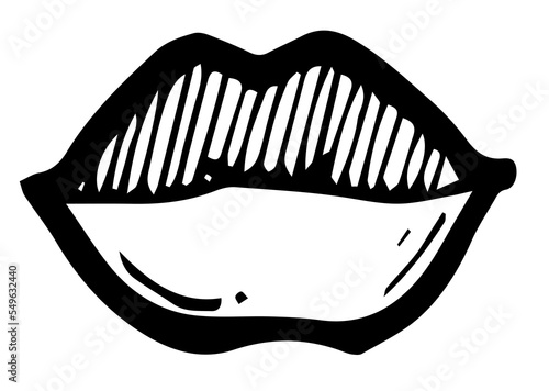 Cute plump lips of girl or woman.Cute plump lips of girl or woman. Outline hand drawn sketch. Drawing with ink. Isolated on white background. Vector. photo