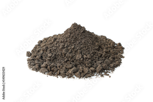 pile of mixed fertilizer and soil isolated on white.