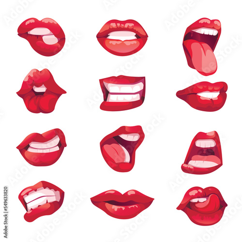 Lips expression, showing tongue and teeth, smile