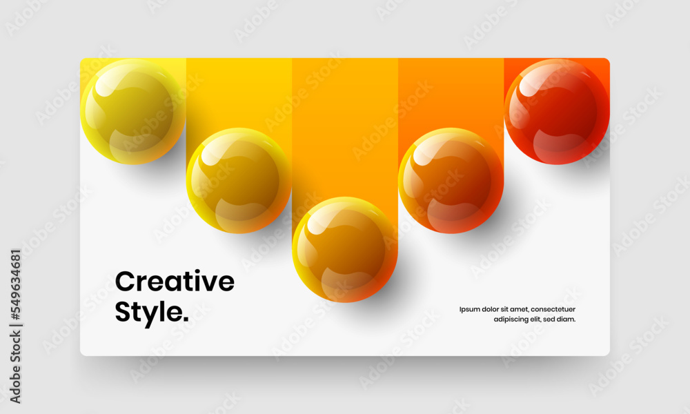 Trendy realistic spheres poster layout. Clean company cover vector design template.