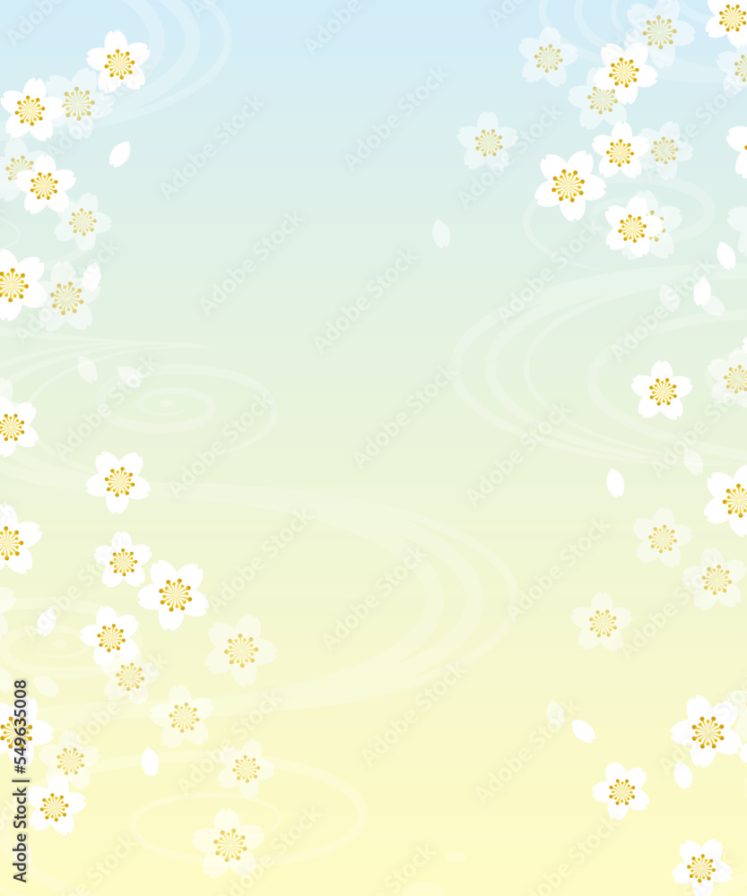 舞い散る桜と流水紋の背景イラスト素材 ベクター 春 新春 