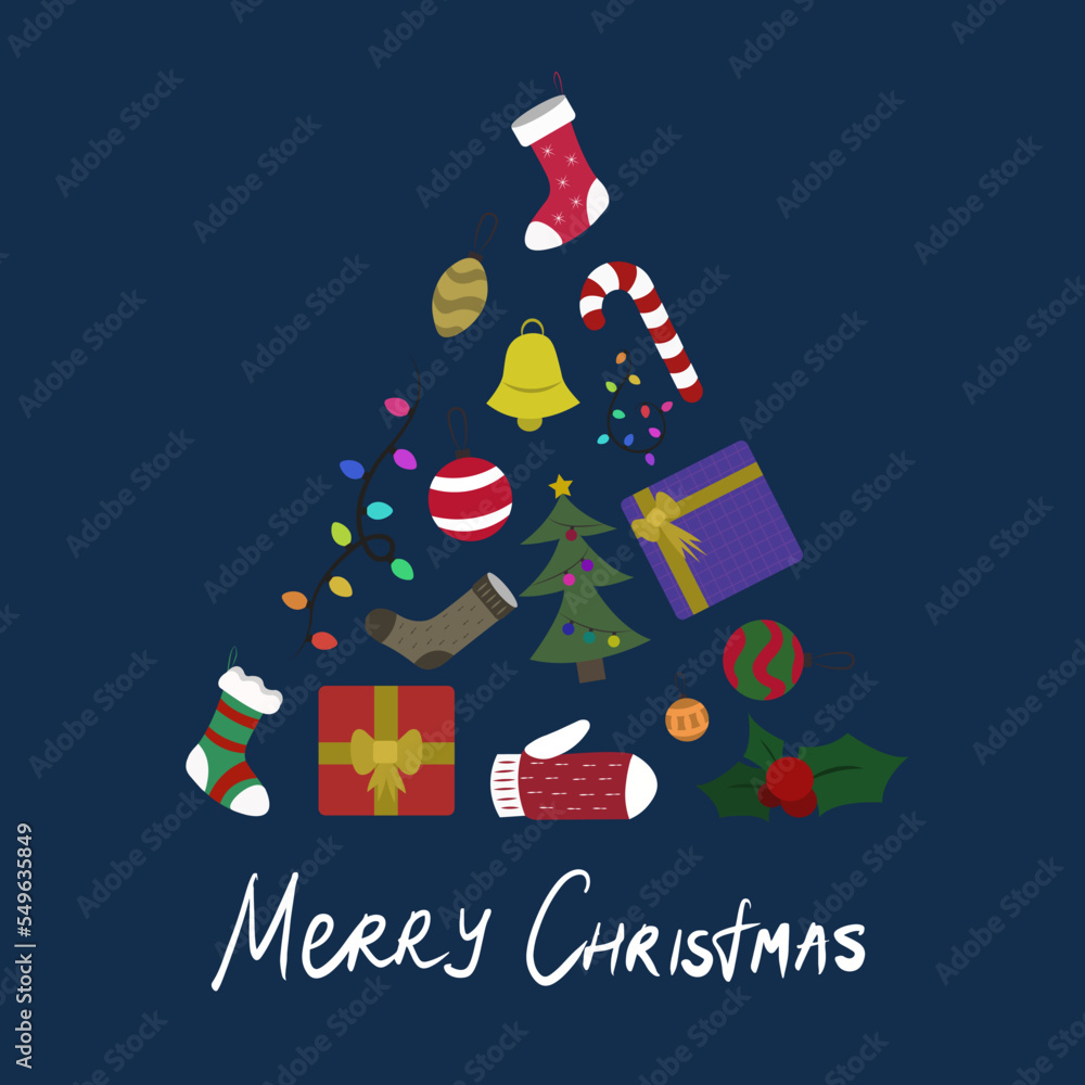 Christmas concept with holiday elements. Vector illustration for cards, posters, flyers.