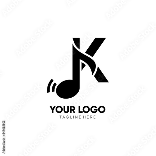 Initial K Music Note Logo Design Icon Vector Graphic Illustration