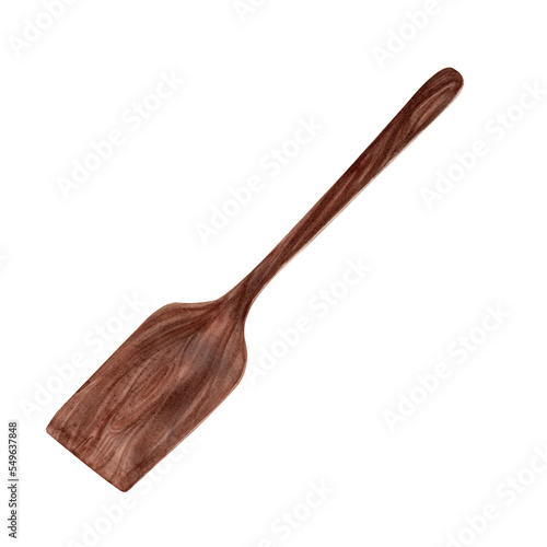 Wooden spoon. Watercolor. Isolate. Illustration for clipart. Designed for menus, culinary blogs, packaging, textiles, web design, sites, stickers, invitations, patterns, logos. Drawn by hand