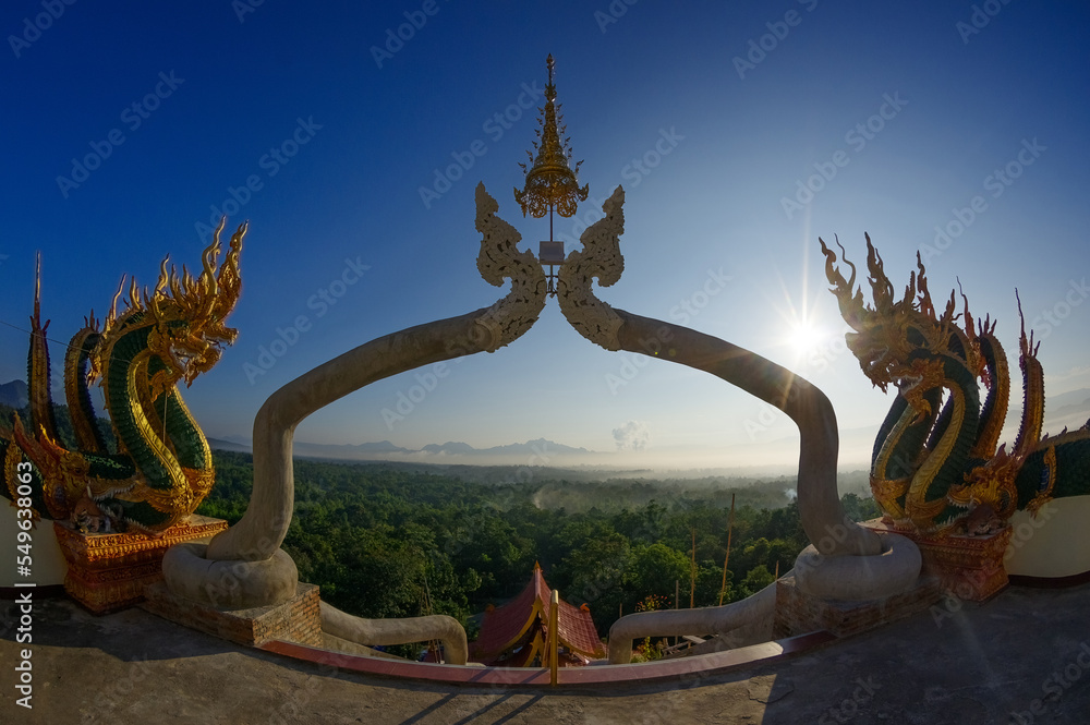 Fototapeta premium Morning view at Mae Moh Viewpoint at Wat Rattana Khuha, Tham Pha Kluay, Lampang, Thailand.