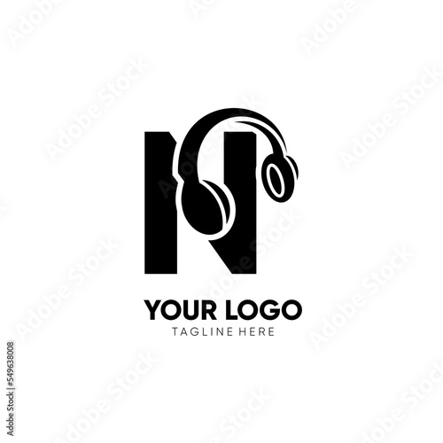 Letter N Headphone Logo Design Vector Icon Graphic Illustration