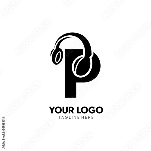 Letter P Headphone Logo Design Vector Icon Graphic Illustration
