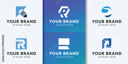 Set of monogram initial letter R RR logo template. icons for business of fashion, business, consulting