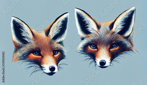 Portrait of red fox, vulpes pair, animal illustration   © Berit Kessler