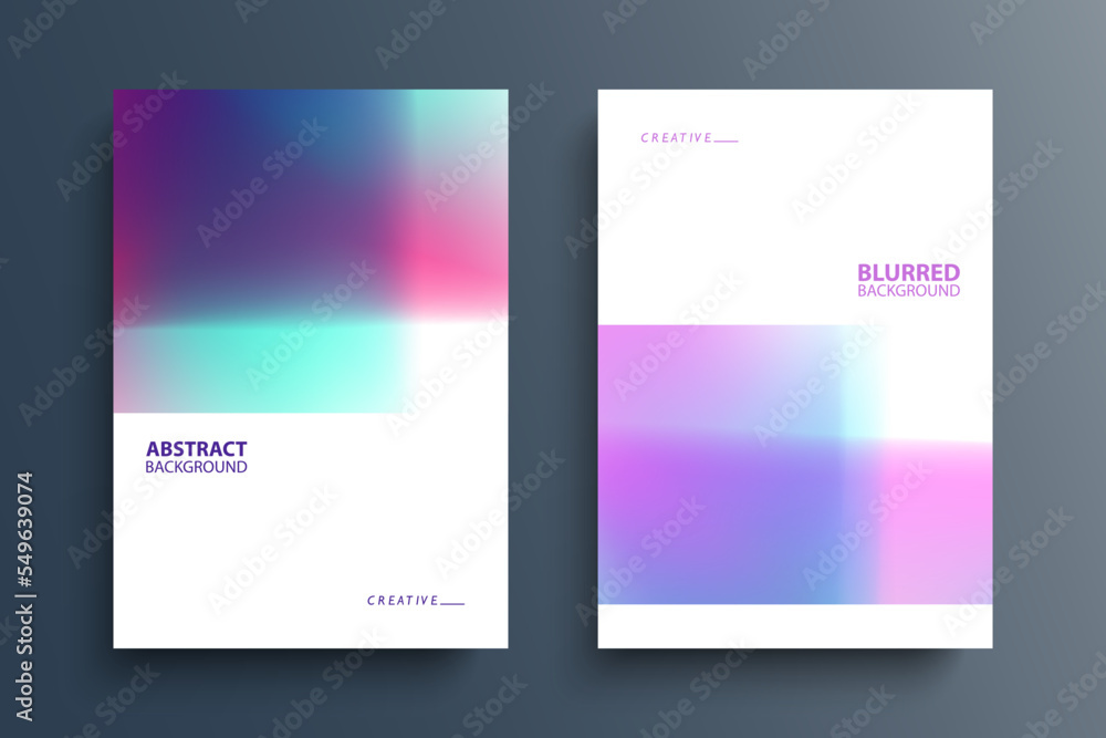 Graphic templates for brochures, posters and covers. Colored borders. Set of abstract backgrounds with defocused color gradients. Vector illustration.