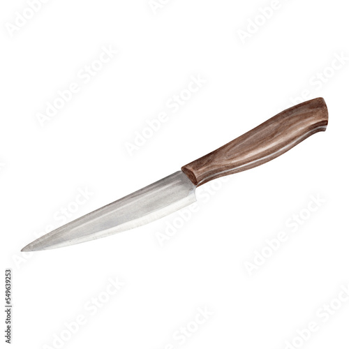 Knife. Watercolor. Isolate. Illustration for clipart. Designed for menus, culinary blogs, packaging, textiles, web design, sites, stickers, invitations, patterns, logos. Drawn by hand