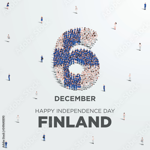Independence Day of Finland. A large group of people form to create number 6 as Finland celebrates it’s Independence Day on the 6th of December. Vector illustration.