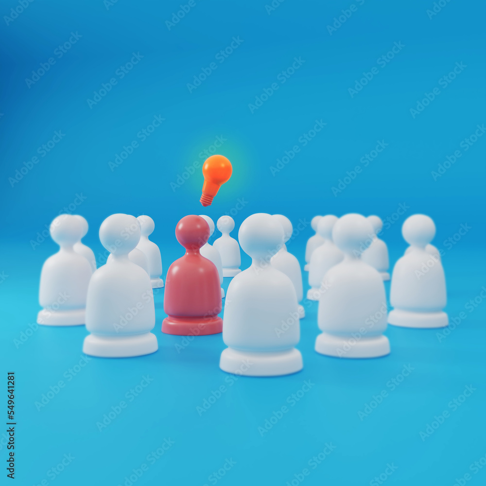 Leader of the business team indicates the direction of the movement towards the goal.Person stands out from the crowd.Creative thinking idea leader.Crowd of white men goes for the leader of the red. Leader of the business team indicates the direction of the movement towards the goal.Person stands out from the crowd.Creative thinking idea leader.Crowd of white men goes for the leader of the red.