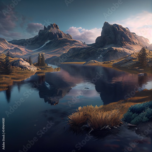 Stunning mountain landscape. Photorealistic illustration generated by Ai © Cheport