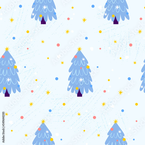 Baby Christmas Tree Seamless Pattern. Vector Illustration of Cartoon Style Greeting Seasonal Holiday Background.