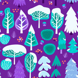 Snow Winter Purple Seamless Pattern. Vector Illustration of Cartoon Style Greeting Seasonal Holiday Background.