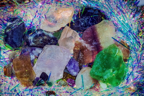 Semi-precious stones gems in Christmas tinsel