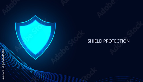 Abstract background digital concept cybersecurity shield anti virus malware spy protection cyber theft security On a blue-black background, fluttering waves, futuristic.