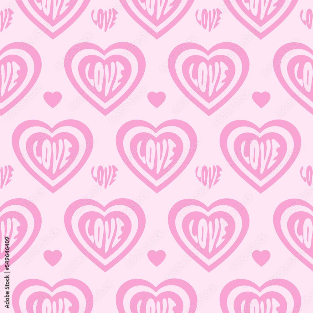 Retro monochrome groovy hearts seamless pattern.  Romantic print for Valentine's day decoration in style 60s, 70s. Trendy vector illustration. Pastel colors