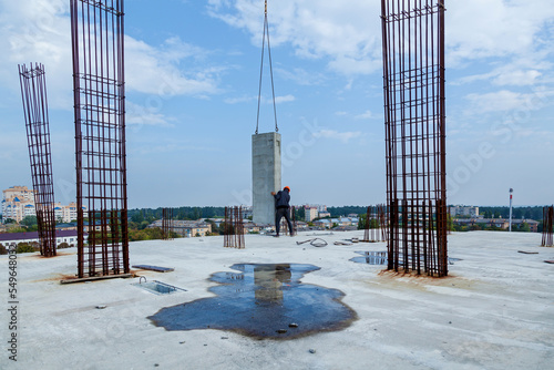 installation of a concrete slab at a construction site photo