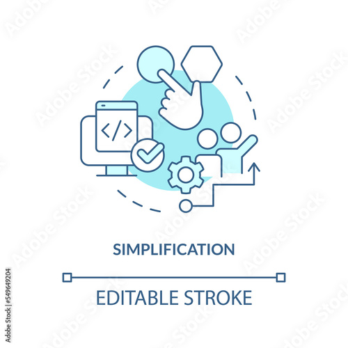 Simplification turquoise concept icon. Choosing release management tools factor abstract idea thin line illustration. Isolated outline drawing. Editable stroke. Arial, Myriad Pro-Bold fonts used