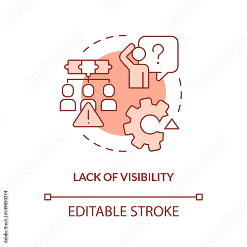 Lack of visibility red concept icon. Common release management problem abstract idea thin line illustration. Isolated outline drawing. Editable stroke. Arial, Myriad Pro-Bold fonts used