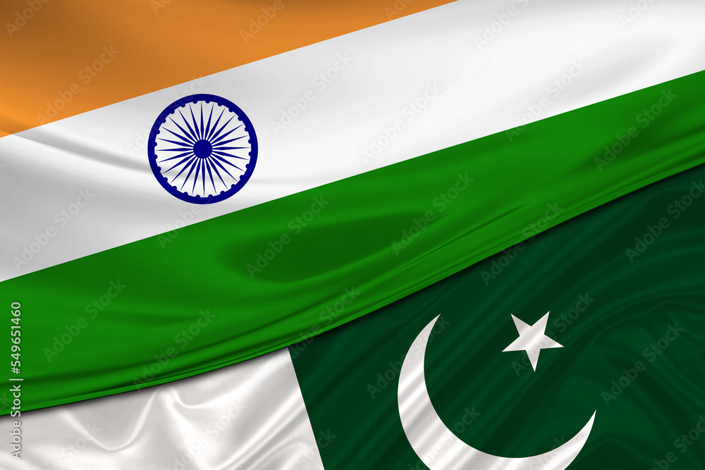 Flags of India and Pakistan. International relationships.