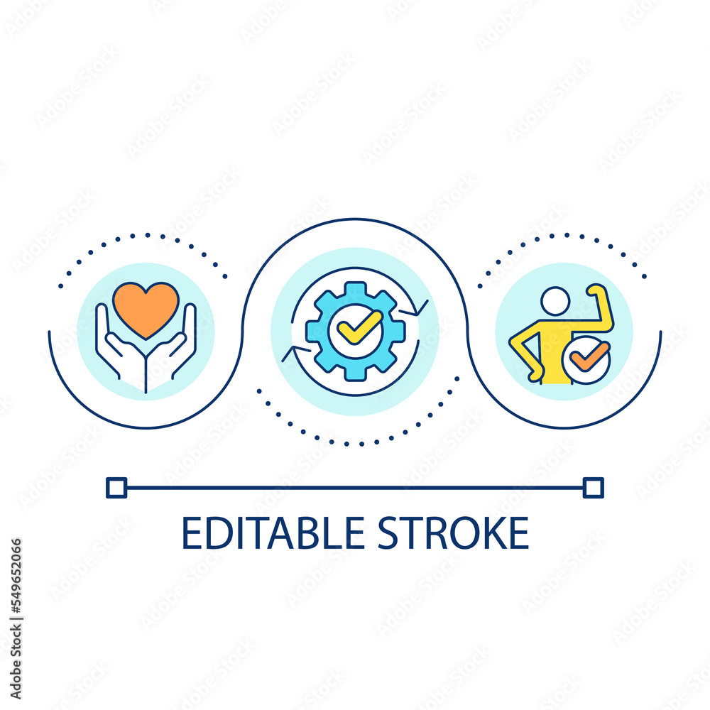 Removing self imposed barriers loop concept icon. Personal growth. Life changing attitude abstract idea thin line illustration. Isolated outline drawing. Editable stroke. Arial font used Removing self imposed barriers loop concept icon. Personal growth. Life changing attitude abstract idea thin line illustration. Isolated outline drawing. Editable stroke. Arial font used