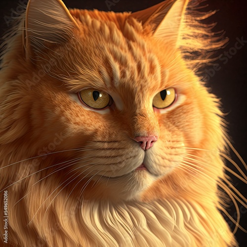 ADetailed close up of a fluffy cat with orange fur photo