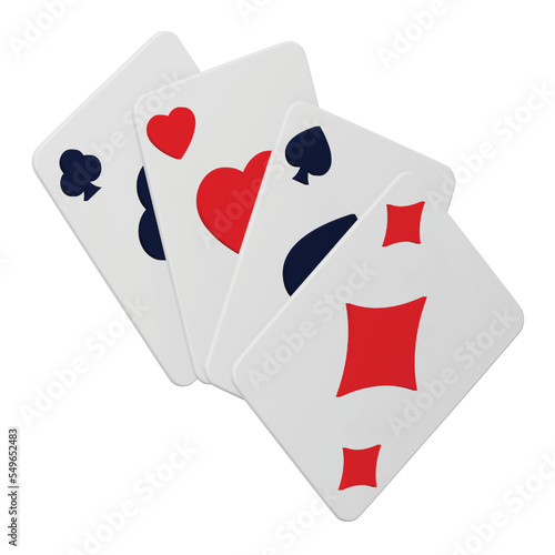 Poker playing cards 3d rendering isometric icon.