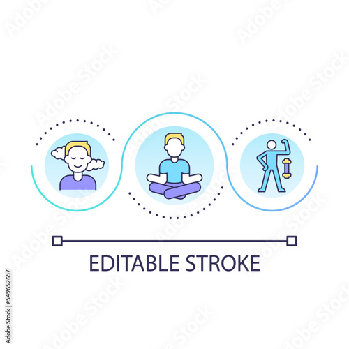 Find sense of well being loop concept icon. Life satisfaction. Coach training expectation abstract idea thin line illustration. Isolated outline drawing. Editable stroke. Arial font used