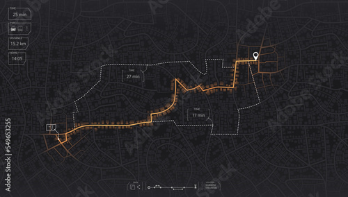 Gps map navigation to own house. View from above the map buildings. Detailed view of city. Decorative graphic tourist map City top view. Abstract background. Flat style, Vector, illustration isolated.