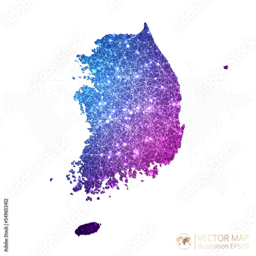 South Korea map in geometric wireframe blue with purple polygonal style gradient graphic on white background. Vector Illustration Eps10.