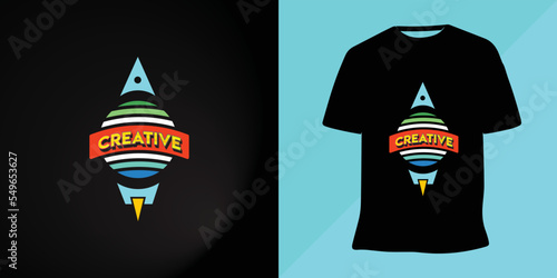 Creative rocket theme lettering t-shirt design premium vector