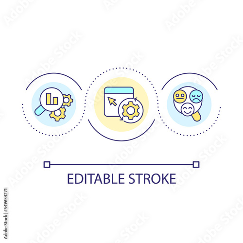 Statistical research loop concept icon. Assess user experience. Check usability. Improve service abstract idea thin line illustration. Isolated outline drawing. Editable stroke. Arial font used