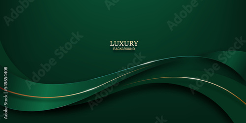 Luxury green ribbon 3d style and gold line elements with light effect. vector illustration