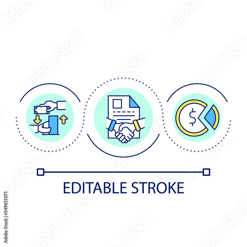 Business partnership loop concept icon. Corporate shares. Buy dividend. Financial agreement. Contract abstract idea thin line illustration. Isolated outline drawing. Editable stroke. Arial font used