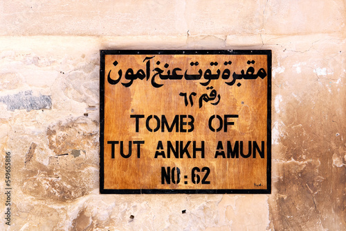 Egypt, Luxor Governorate, Entrance sign of Tomb of Tutankhamen photo