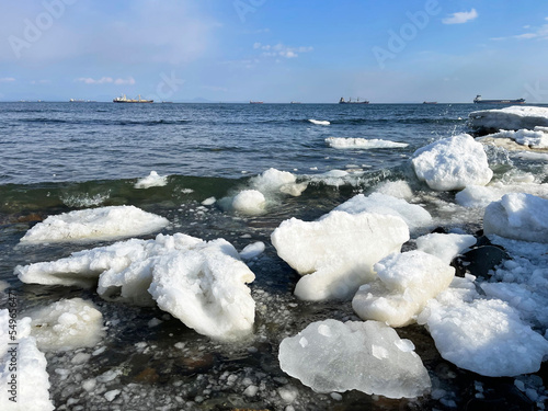 Ice drift off the coast of Sobol Bay in March. Russia, Vladivostok city photo