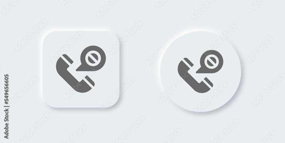 Block call solid icon in neomorphic design style. Telephone signs vector illustration. Block call solid icon in neomorphic design style. Telephone signs vector illustration.