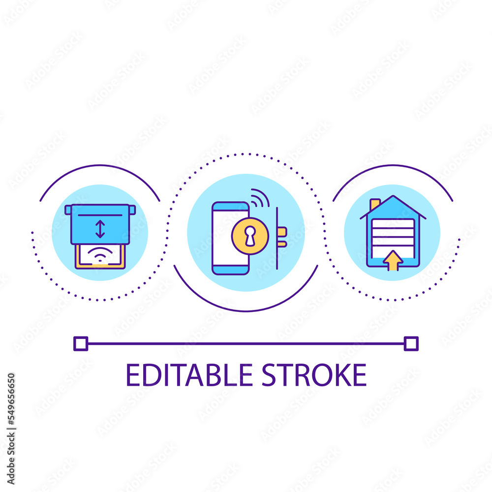 Distance house management loop concept icon. Remote regulation. Security system. Smart home abstract idea thin line illustration. Isolated outline drawing. Editable stroke. Arial font used Distance house management loop concept icon. Remote regulation. Security system. Smart home abstract idea thin line illustration. Isolated outline drawing. Editable stroke. Arial font used