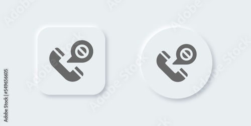 Block call solid icon in neomorphic design style. Telephone signs vector illustration.