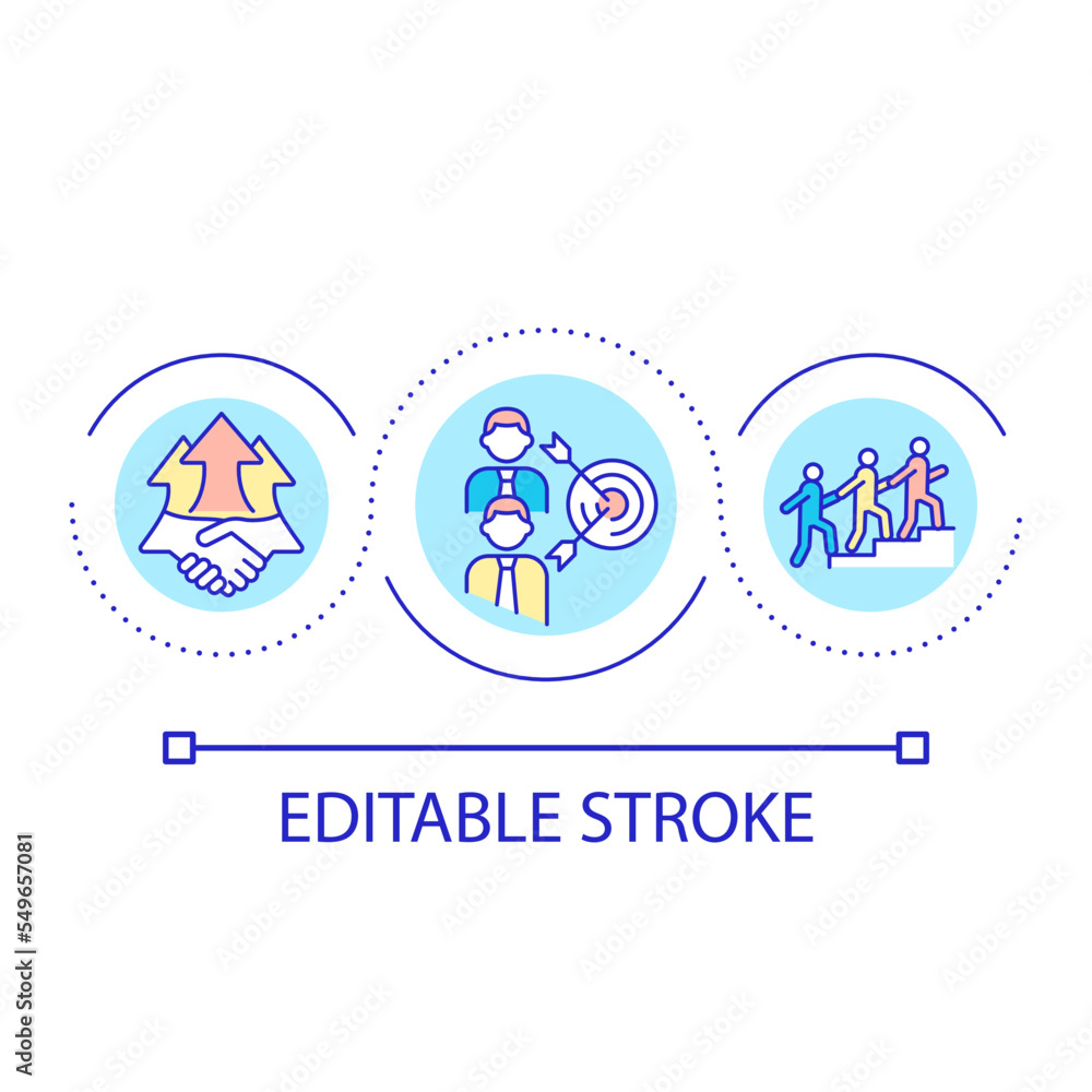 Supportive work environment loop concept icon. Effective teamwork. Human recourses management abstract idea thin line illustration. Isolated outline drawing. Editable stroke. Arial font used