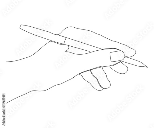 a hand with a pen or pencil in the style of one line art