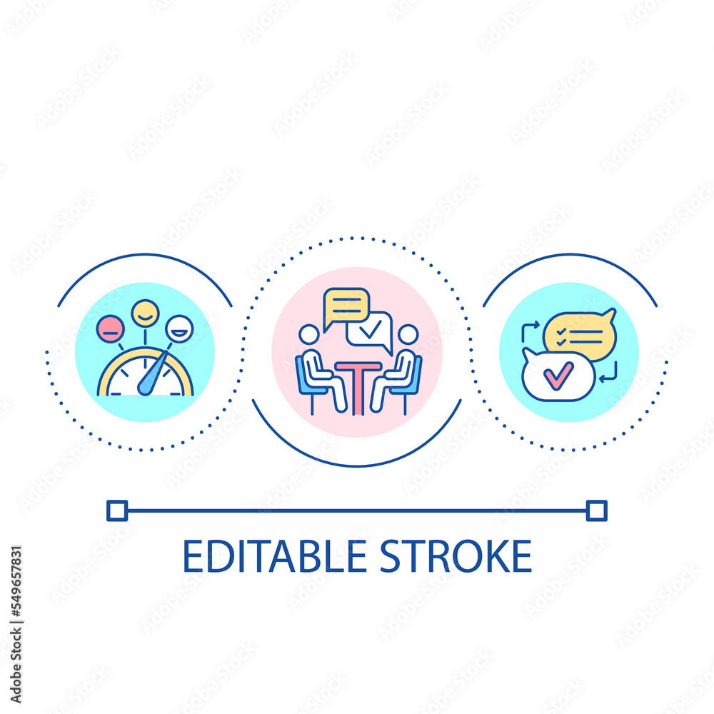 Assess clients experience loop concept icon. Customer feedbacks. Positive review. Brand reputation abstract idea thin line illustration. Isolated outline drawing. Editable stroke. Arial font used